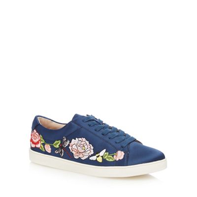Navy embroidered lace up trainers